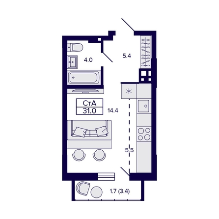 
  Продается студия, 31 м², ЖК Gorizont (Горизонт)
. Фото 1.