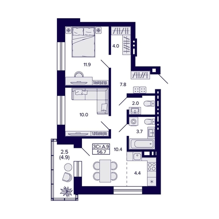 
  Продается 3-комн. квартира, 56.7 м², ЖК Сподвижники
. Фото 1.