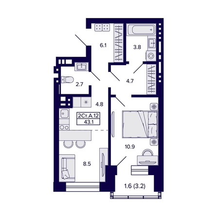 
  Продается 2-комн. квартира, 43.1 м², ЖК Сподвижники
. Фото 1.