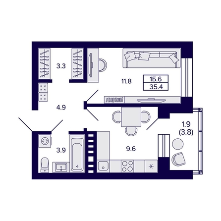 
  Продается 1-комн. квартира, 35.4 м², ЖК Сподвижники
. Фото 1.