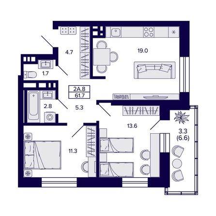 
  Продается 2-комн. квартира, 61.7 м², ЖК Сподвижники
. Фото 1.