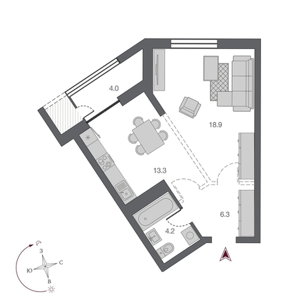 
  Продается 1-комн. квартира, 46.7 м², ЖК Беринг, дом 2
. Фото 1.