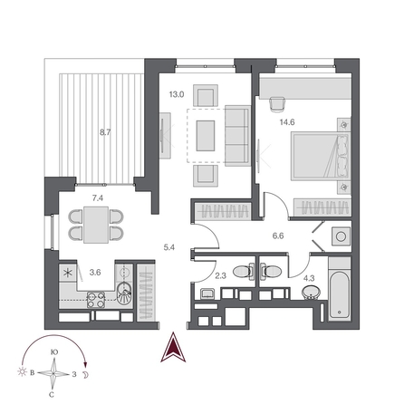
  Продается 2-комн. квартира, 59.81 м², ЖК Дом Нобель
. Фото 1.