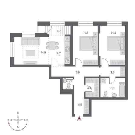 
  Продается 3-комн. квартира, 84.3 м², ЖК ОСКАР, дом 1
. Фото 1.