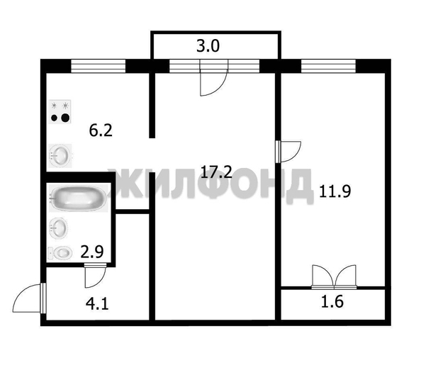 
  Продается 2-комн. квартира, 44.7 м², Сибиряков-Гвардейцев ул, д. 4
. Фото 17.