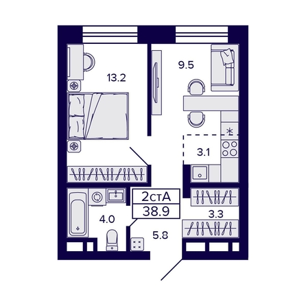 
  Продается 2-комн. квартира 39.2 м², в ЖК Цитатум. Фото 1.