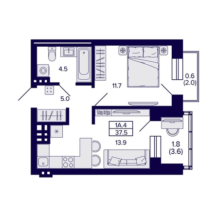 
  Продается 1-комн. квартира, 37.5 м², ЖК Сподвижники
. Фото 1.