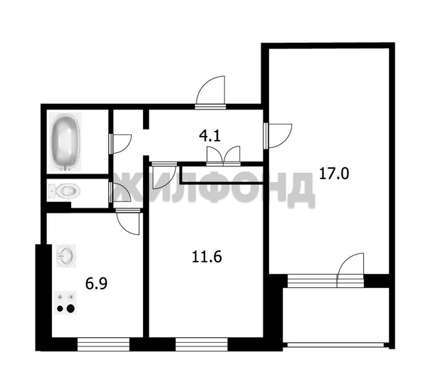 
  Продается 2-комн. квартира, 45.6 м², Бориса Богаткова ул, д. 268
. Фото 7.