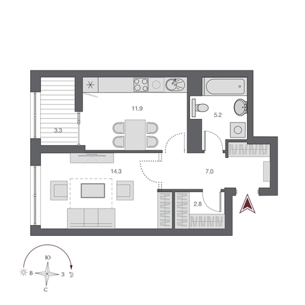 
  Продается 1-комн. квартира, 42.55 м², ЖК Дом Нобель
. Фото 1.