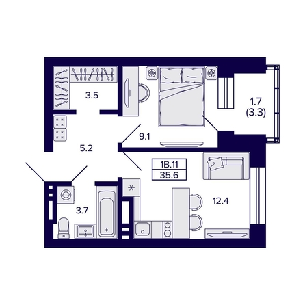 
  Продается 1-комн. квартира, 35.6 м², ЖК Сподвижники
. Фото 1.