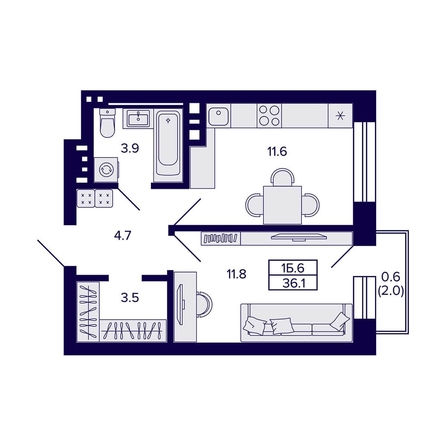 
  Продается 1-комн. квартира, 36.1 м², ЖК Сподвижники
. Фото 1.