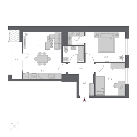 
  Продается 3-комн. квартира, 66.49 м², ЖК Беринг, дом 3
. Фото 1.