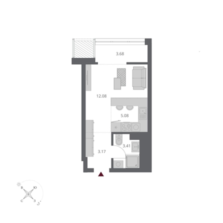 
  Продается студия 27.96 м², в ЖК Беринг, дом 3. Фото 4.