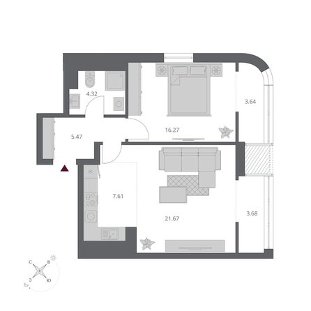 
  Продается 2-комн. квартира 62.66 м², в ЖК Беринг, дом 3. Фото 1.