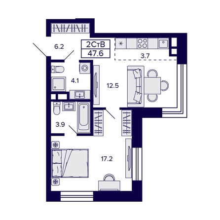 
  Продается 2-комн. квартира 47.6 м², в ЖК Цитатум. Фото 1.