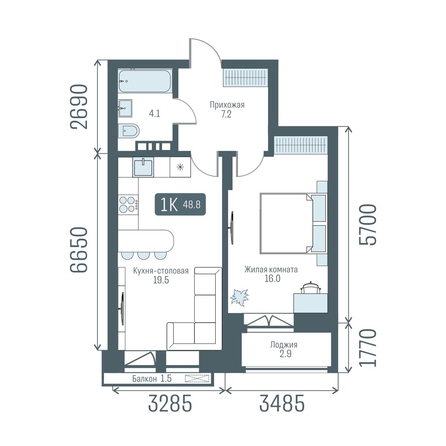 
  Продается 1-комн. квартира 48.8 м², в  Кварталы Немировича, 2 очередь. Фото 1.