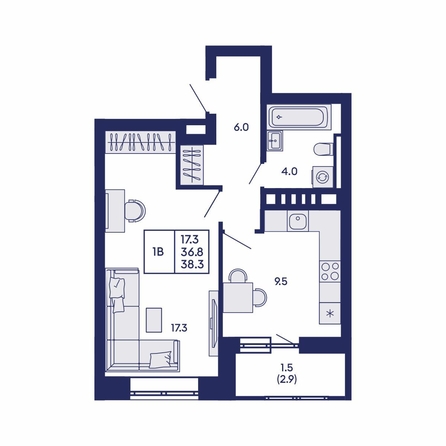 
  Продается 1-комн. квартира 38.3 м², в ЖК Горизонт, дом 2. Фото 2.