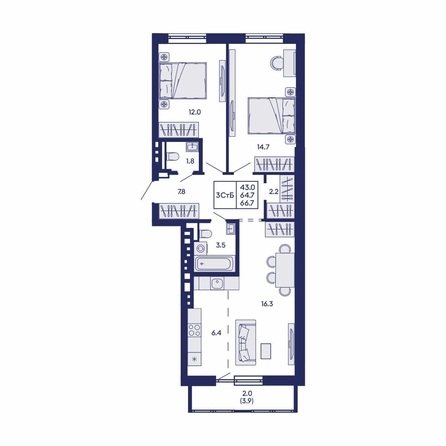 
  Продается 3-комн. квартира 66.7 м², в ЖК Горизонт, дом 2. Фото 1.