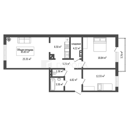 
  Продается 3-комн. квартира 85.83 м². Фото 28.