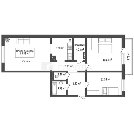 
  Продается 3-комн. квартира 85.83 м². Фото 29.
