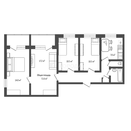 
  Продается 4-комн. квартира 72 м². Фото 34.