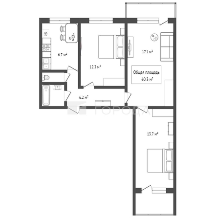
  Продается 3-комн. квартира 60 м². Фото 30.