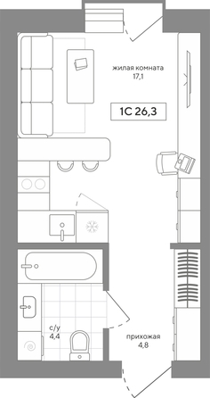
  Продается 1-комн. квартира 26.27 м², в ЖК Среда. Фото 2.