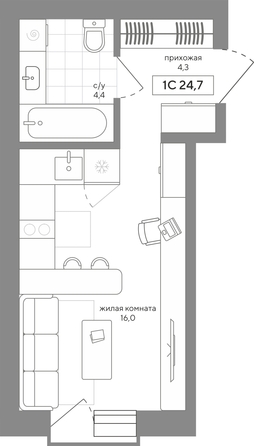 
  Продается 1-комн. квартира 24.66 м², в ЖК Среда. Фото 2.