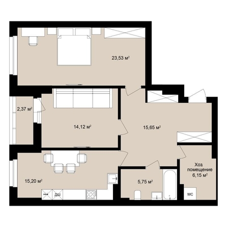 
  Продается 3-комн. квартира 76.47 м², в ЖК  Римский квартал, 2 очередь. Фото 2.