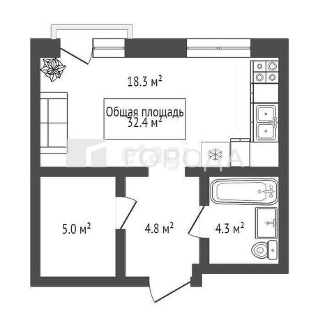 
  Продается 1-комн. квартира 32.4 м². Фото 2.