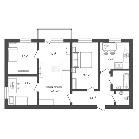 
  Продается 4-комн. квартира 60.5 м². Фото 2.