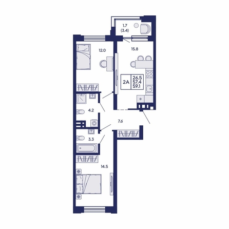 
  Продается 2-комн. квартира 59.1 м², в ЖК Сила леса, корп 1. Фото 1.