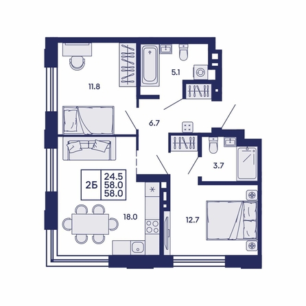 
  Продается 2-комн. квартира 58 м², в ЖК Сила леса, корп 2. Фото 1.