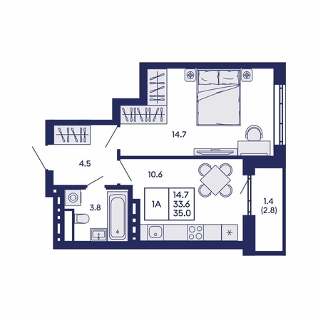 
  Продается 1-комн. квартира 35 м², в ЖК Горизонт, дом 2. Фото 2.