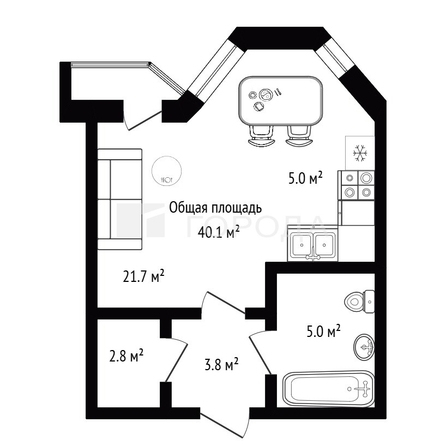 
  Продается студия 40.1 м², в ЖК Прибрежный. Фото 10.
