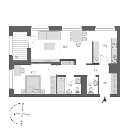 
  Продается 2-комн. квартира 56.15 м², в  Дом Нобель. Фото 2.