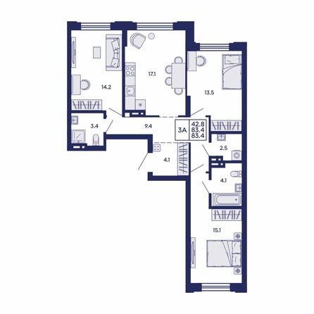 
  Продается 3-комн. квартира 83.4 м², в ЖК Сила леса, корп 1. Фото 1.