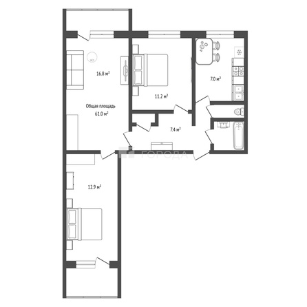 
  Продается 3-комн. квартира 61 м². Фото 2.