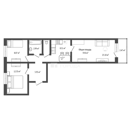 
  Продается 3-комн. квартира 59 м². Фото 9.