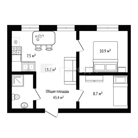
  Продается 3-комн. квартира 43.4 м². Фото 2.