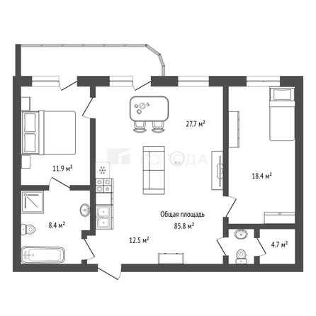 
  Продается 3-комн. квартира 85.8 м², в ЖК Дождь. Фото 34.