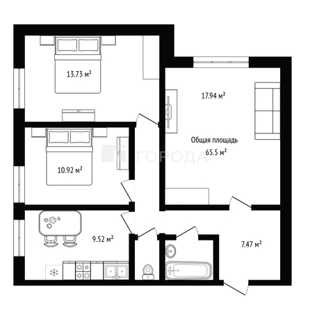 
  Продается 3-комн. квартира 65.5 м². Фото 1.