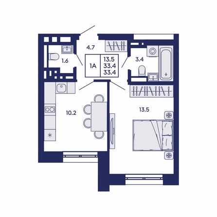 
  Продается 1-комн. квартира 33.4 м², в ЖК Горизонт, дом 2. Фото 1.