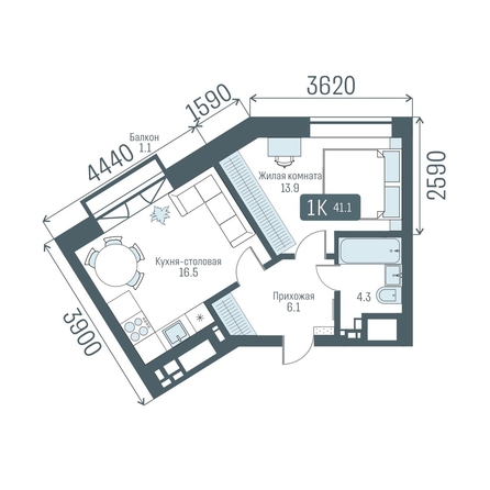 
  Продается 1-комн. квартира 41.1 м², в  Кварталы Немировича, 2 очередь. Фото 1.
