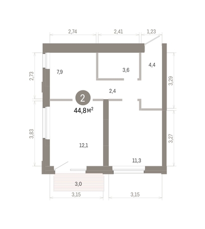 
  Продается 2-комн. квартира 44.83 м², в ЖК Город на озере. Фото 1.