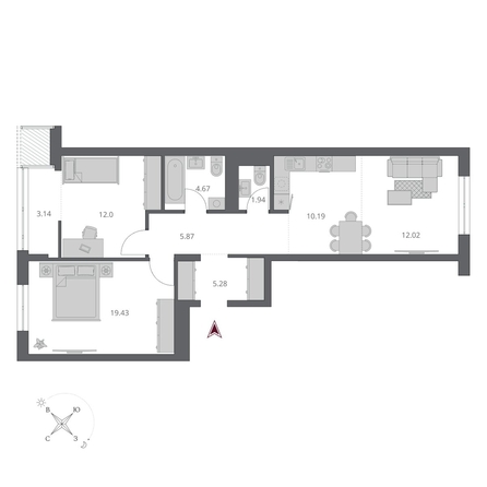 
  Продается 3-комн. квартира 74.54 м², в ЖК Беринг, дом 3. Фото 1.