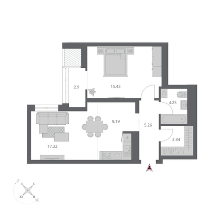 
  Продается 2-комн. квартира 58.17 м², в ЖК Беринг, дом 3. Фото 4.