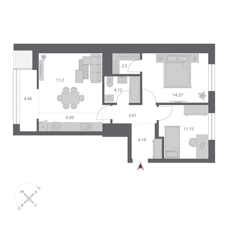 
  Продается 3-комн. квартира 66.59 м², в ЖК Беринг, дом 3. Фото 4.