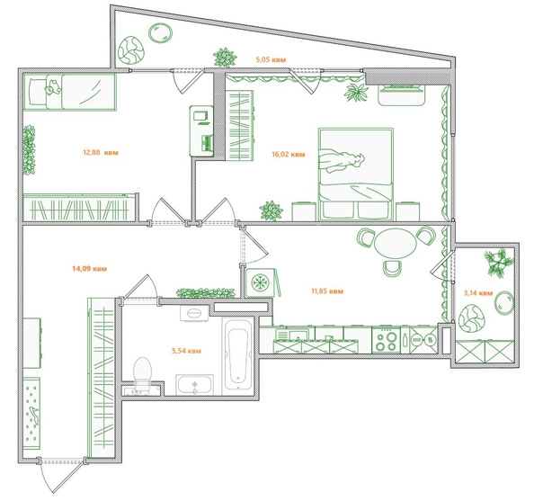 
  Продается 2-комн. квартира 60 м². Фото 19.