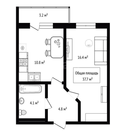 
  Продается 1-комн. квартира 37.7 м², в ЖК Матрешкин двор, 105, дом 1, сек 2. Фото 2.